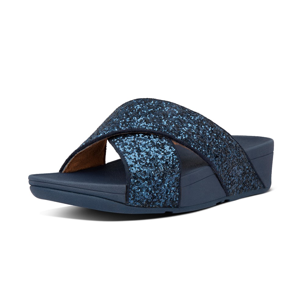 Fitflop Womens Slides Navy - Lulu Glitter Cross - 83RIFUCLP